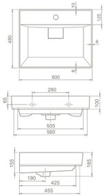 TMP TRIO 60 álló fürdőszobabútor - CeraStyle SHARP FEKETE mosdóval - 60 x 48 cm