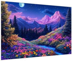 Kép - Lila táj teljes holdfénynél (90x60 cm)