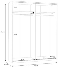 KARO gardróbszekrény tükörrel 170x210 cm fehér