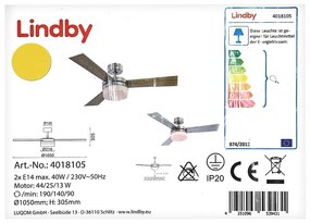 Lindby Lindby - Mennyezeti ventilátor ALVIN 2xE14/40W/230V LW1127