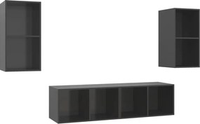 vidaXL 4 db magasfényű szürke szerelt fa fali TV-szekrény