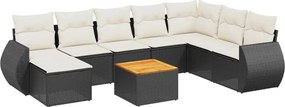 vidaXL 9 részes fekete polyrattan kerti ülőgarnitúra párnákkal