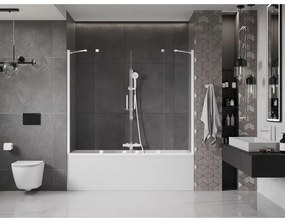 Mexen Velar Duo, 2 szárnyas eltolható kádparaván 200 x 150 cm, 8mm átlátszó üveg, fehér profil, 896-200-000-02-20