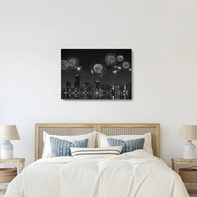 Kép - tűzijáték Miamiban, fekete és fehér (üvegen) (70x50 cm)