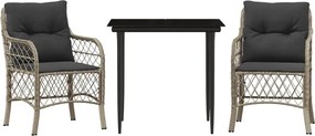 vidaXL 3 részes világosszürke polyrattan bisztrógarnitúra párnákkal