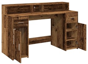 antik fa színű szerelt fa íróasztal LED-ekkel 140 x 55 x 91 cm