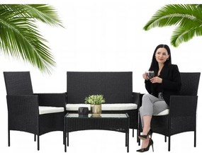 Aldotrade GardenLine rattan kerti szett, fekete + krémszínű karfák