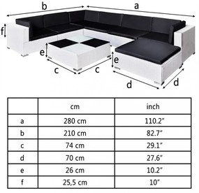 8-részes fehér polyrattan kerti bútorszett párnákkal