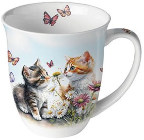 Cicás porcelán bögre Kittens in flower field