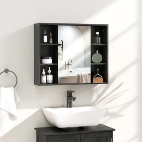 HOMCOM Fali Szekrény, Fürdőszobai Tárolószekrény Spiegellel, 60 x 14.5 x 49.4 cm, fekete | Aosom