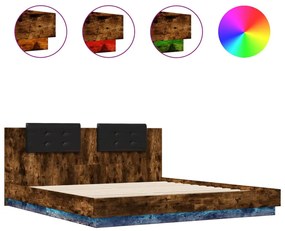 füstös tölgy színű ágykeret fejtámlával és LED-ekkel 180x200 cm