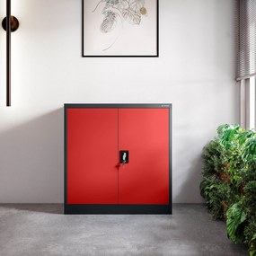 Alacsony fém irattartó szekrény BEATA, 900 x 930 x 400 mm, antracit-piros