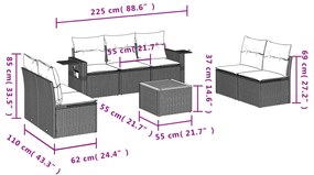 8 részes fekete polyrattan kerti ülőgarnitúra párnákkal