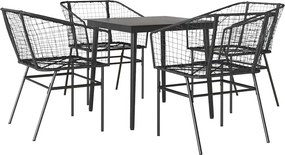vidaXL 5 részes fekete polyrattan üveg kerti étkezőgarnitúra