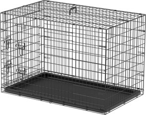 PawHut Összecsukható Kutya Ketrec 2 Ajtóval, Kivehető Tálcával és Szállító Fogantyúval 92x57x62.5 cm Fekete | Aosom