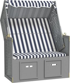 vidaXL kék és fehér polyrattan és tömör fa strandszék tetővel