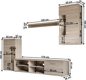 Nappali szekrénysor, sonoma tölgy, fóliázott DTD, FRONTAL 1 NEW