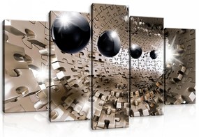 Vászonkép 5 darabos, Puzzle alagút golyókkal 3D100x60 cm méretben