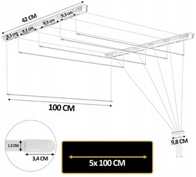 Erga Erga, mennyezeti akasztó ruhaszárításhoz 5x100 cm, fehér, ERG-SEP-10SUSSUF5PP10