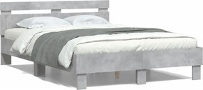 vidaXL betonszürke szerelt fa ágykeret fejtámlával 135x190 cm