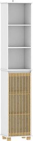 HOMCOM Fürdőszobai Oszlop, Fürdőszoba Tároló Bútor, Tárolószekrény Bambusz Rácsos Ajtóval és Nyitott Rekeszekkel, Magas Szekrény Élőszobához, Konyháho