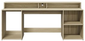 sonoma tölgy színű szerelt fa íróasztal LED-ekkel 200x55x91 cm
