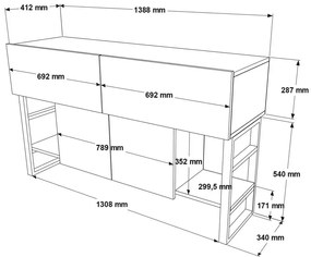 Miam Atlantic Pine tárolóasztal szekrénnyel
