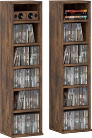 HOMCOM 2 db-os oszlopszekrény CD-DVD tároló - 6 + 6 rekesszel, 21 x 22,5 x 88,5 cm, maximum kapacitás 204 CD-nek rusztikus barna | Aosom