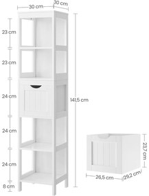 Fürdőszobai magas szekrény, fehér 30x30x141cm