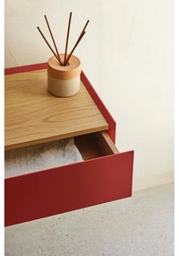 Piros függő éjjeliszekrény tölgyfa dekoros asztallappal Arista – Teulat