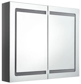 fényes szürke LED-es tükrös fürdőszobaszekrény 80 x 12 x 68 cm