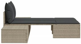 Világosszürke polyrattan dupla napozóágy párnával
