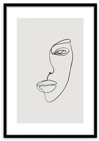 Keretezett falikép, vonalrajz, női arc, 50x70 cm, fekete - MI-FEMME