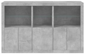 betonszürke tálalószekrény LED-világítással 162 x 37 x 100 cm