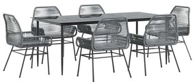7 részes szürke polyrattan üveg kerti étkezőgarnitúra párnával