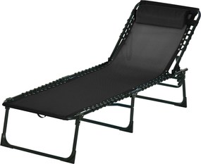 Outsunny Összecsukható és Állítható Napozóágy 4 Pozícióval Kerti Szék Kábel Rendszerrel Kültéri Acél Váz 189x58x30 cm Fekete | Aosom