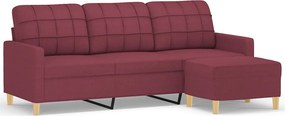 vidaXL 3 személyes bordó szövet kanapé lábtartóval 180 cm