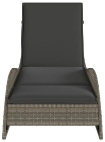 Szürke polyrattan napozóágy párnával 60x205x73 cm