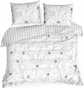 Szatén ágyneműhuzat 220x200 Spring 33 fehér fekete virágok NEW24