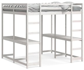 fehér tömör fenyőfa galériaágy asztallal és létrával 200x200 cm