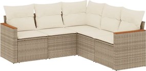 vidaXL 5 részes bézs polyrattan kerti ülőgarnitúra párnákkal