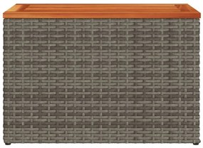 2 db szürke polyrattan és tömör fa kerti kisasztal 55x34x37 cm