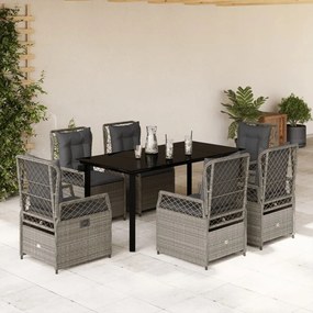 7 részes világosszürke polyrattan kerti étkezőszett párnával