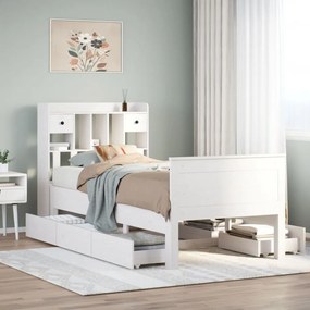 fehér tömör fenyőfa könyvespolcos ágy matrac nélkül 90 x 200 cm