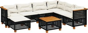 vidaXL 8 részes fekete polyrattan kerti ülőgarnitúra párnákkal