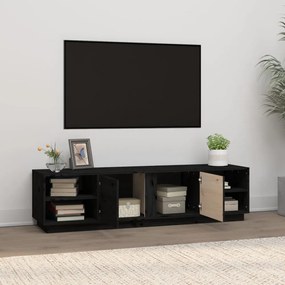 fekete tömör fenyőfa TV-szekrény 156 x 40 x 40 cm