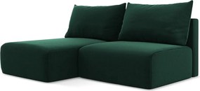 Sötétzöld bársony kinyitható-tárolóhelyes sarokkanapé (bal oldali-heverő résszel) Kalena – Makamii