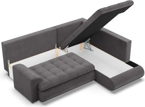 Tokio sarokkanapé, L alakú háttámlával, 2 ágyneműtartóval, kordbársony, jobboldali, szürke