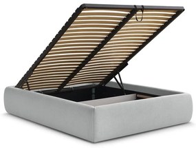 Világosszürke kárpitozott ágyneműtartós-ágytámla nélkül franciaágy ágyráccsal 180x200 cm Inera – Bobochic Paris