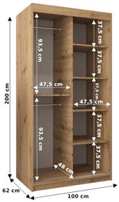 TIMEA dizájnos tolóajtós gardróbszekrény 100 cm széles - fehér